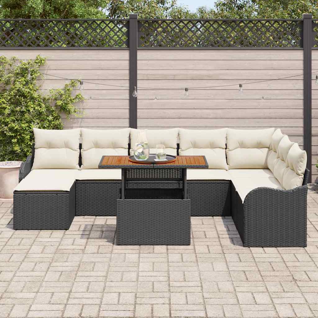 Garten-Sofa-Set mit Speicher 9 pcs Schwarz Poly Rattan